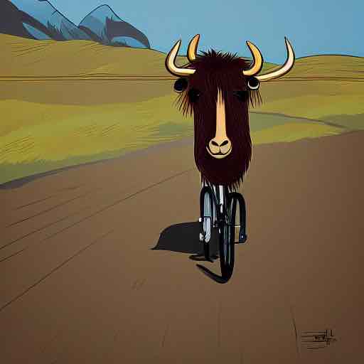 Cartoon yak on a bicycle